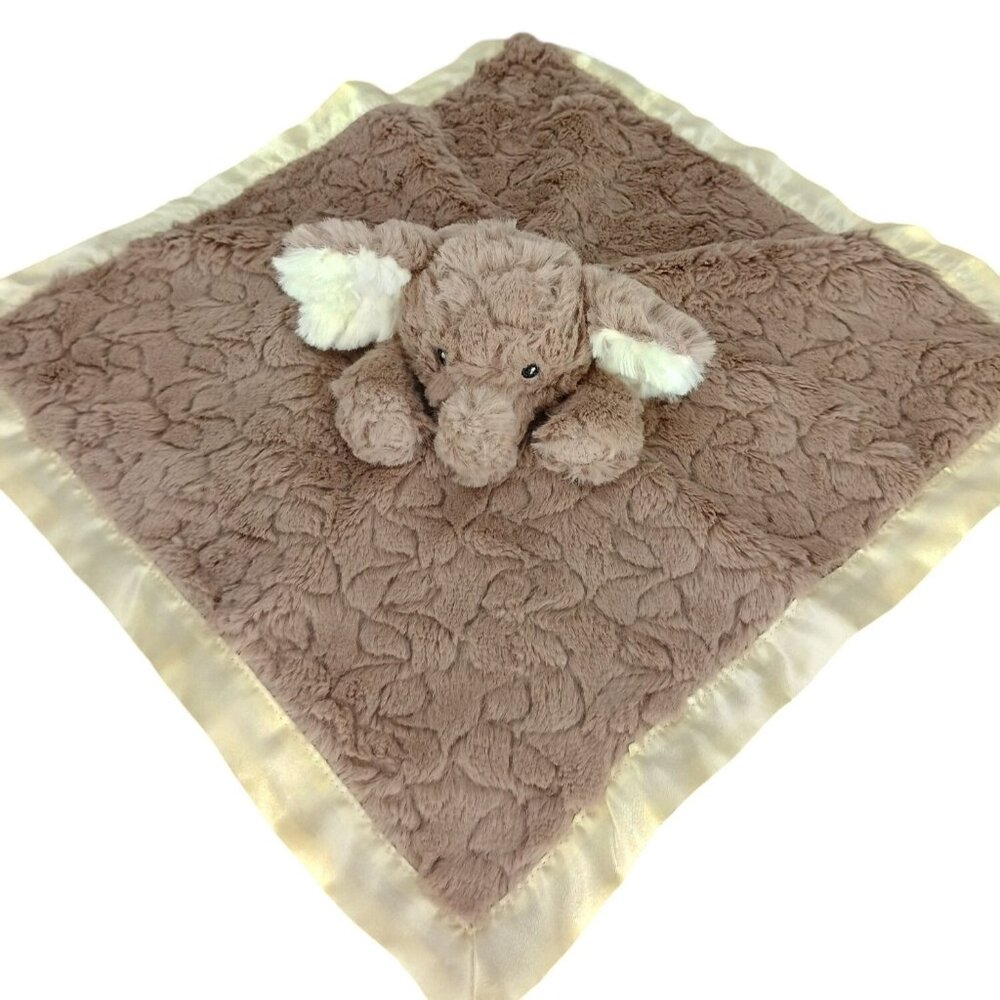 Mary Meyer Elephant Baby Lovey Blanket Soft Plush Brown Cream Satin Trim 13" X 1